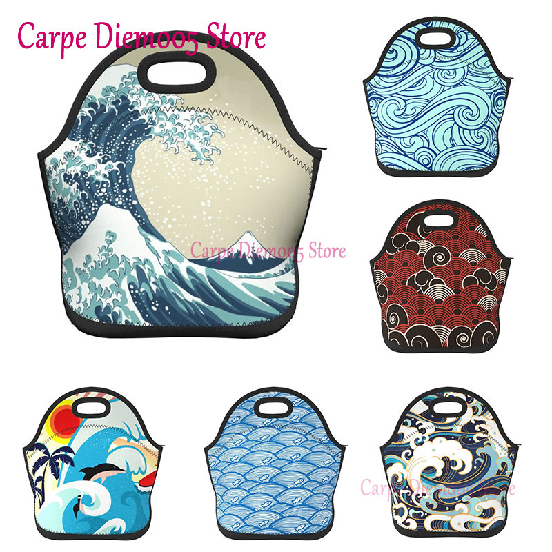 Tote Bag Sublimation - النيوبرين حقيبة الغداء اليابان موجة الغداء